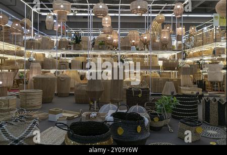 Frankfurt, Deutschland. Februar 2019. Impressionen von der Ambiente-Messe 2019: Körbe von MK Handicraft India. Ambiente ist eine der führenden Konsumgüter Stockfoto