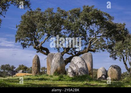 Cromlech Vale Maria do Meio, Nossa Senhora da Graca do Divor, Evora, Alentejo, Portugal, Europa Stockfoto