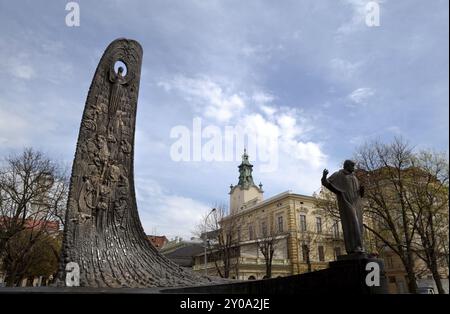 Taras Schewtschenko-Denkmal im Stadtzentrum in Lemberg, Ukraine, Europa Stockfoto