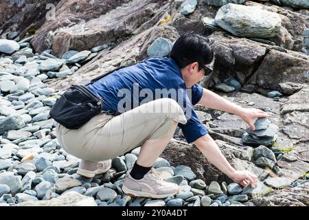 Steinstapel am Strand in Brigus, Neufundland und Labrador, Kanada Stockfoto