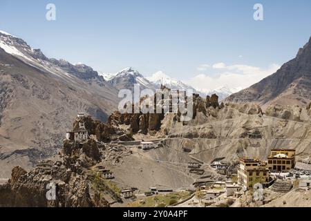 Das neue und alte Kloster in Dhankar im Spiti-Tal im Himalaya Stockfoto