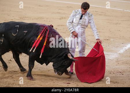 Stierkämpfer Ruben Pinar während des Stierkampfes von Corrida de Toros auf der Plaza de las Ventas in Madrid, 1. September 2024 Spanien Stockfoto