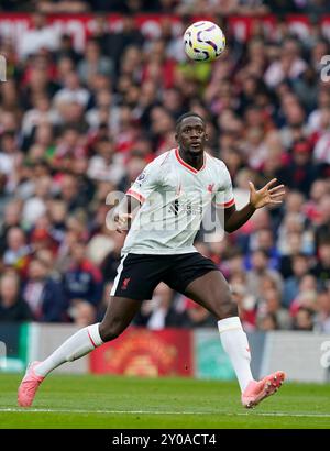 Manchester, Großbritannien. September 2024. Ibrahima Konate aus Liverpool während des Premier League-Spiels in Old Trafford, Manchester. Der Bildnachweis sollte lauten: Andrew Yates/Sportimage Credit: Sportimage Ltd/Alamy Live News Stockfoto