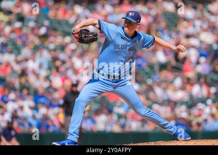 Minneapolis, Minnesota, USA. September 2024. Der Toronto Blue Jays Relief Pitcher RYAN YARBROUGH (35) gewann während eines MLB-Baseballspiels zwischen den Minnesota Twins und den Toronto Blue Jays im Target Field mit 4:3. (Kreditbild: © Steven Garcia/ZUMA Press Wire) NUR REDAKTIONELLE VERWENDUNG! Nicht für kommerzielle ZWECKE! Quelle: ZUMA Press, Inc./Alamy Live News Stockfoto