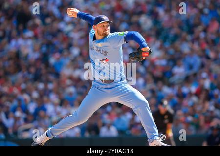 Minneapolis, Minnesota, USA. September 2024. Toronto Blue Jays Relief Pitcher ZACH POP (56) während eines MLB-Baseballspiels zwischen den Minnesota Twins und den Toronto Blue Jays im Target Field gewannen die Twins mit 4:3. (Kreditbild: © Steven Garcia/ZUMA Press Wire) NUR REDAKTIONELLE VERWENDUNG! Nicht für kommerzielle ZWECKE! Quelle: ZUMA Press, Inc./Alamy Live News Stockfoto