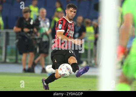 Rom, Italien 31.08.2024: Christian Pulisic von Mailand während der italienischen Fußballmeisterschaft Serie A Enilive 2024-2025 Match SS Lazio gegen AC Milan in Stad Stockfoto