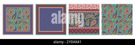 Set mit 4 nahtlosen Mustern mit indischen Paisley-Motiven Stock Vektor