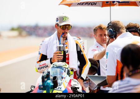 Motorland Aragonien, Aragonien, Spanien. September 2024. 2024 MotoGP von Aragon, Renntag; Nummer 36 Repsol Honda Teamfahrer Joan mir vor dem Rennen bei der Aragon MotoGP Credit: Action Plus Sports/Alamy Live News Stockfoto