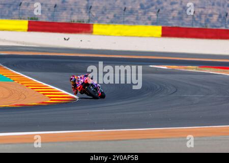 Motorland Aragonien, Aragonien, Spanien. September 2024. 2024 MotoGP von Aragon, Renntag; Nummer 89 Prima Pramac Racing Fahrer Jorge Martin während des Rennens bei der Aragon MotoGP Credit: Action Plus Sports/Alamy Live News Stockfoto