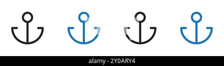 Ankersymbol lineares Vektorgrafik-Zeichen oder Symbolsatz für Web-App-ui Stock Vektor
