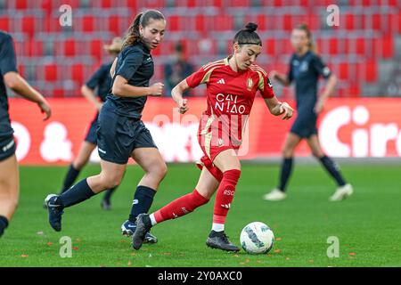 Lüttich, Belgien. 31. August 2024. Noemie Gelders (10) von Standard gezeigt während eines Frauenfußballspiels zwischen Standard Femina de Lüttich und SV Zulte Waregem am 1. Spieltag der Saison 2024 - 2025 in der belgischen Lotto Womens Super League, am Samstag 31. August 2024 in Lüttich, BELGIEN. Quelle: Sportpix/Alamy Live News Stockfoto