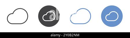 Wolkensymbol flach in Schwarzweiß-Konturvektormarkierung festgelegt Stock Vektor