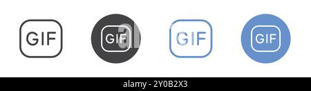 GIF-Symbol flach gesetzt in Schwarz-weiß-Umrissvektormarke Stock Vektor