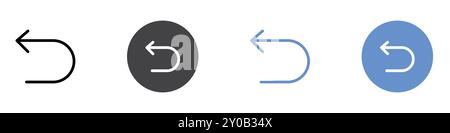 Rückgabesymbol flach gesetzt in schwarz-weiß-Farbe Kontur Vektormarke Stock Vektor