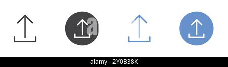 Upload-Symbol flach gesetzt in Schwarzweiß-Konturvektormarke Stock Vektor