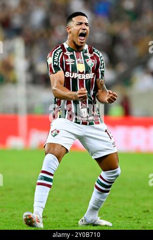 RIO DE JANEIRO, BRASILIEN – 01. SEPTEMBER: Kauã Elias von Fluminense feiert sein Tor beim Fußballspiel Campeonato Brasileiro zwischen Fluminense und São Paulo im Estadio Maracanã am 1. September 2024 in Rio de Janeiro, Brasilien. (Foto von André Ricardo/SPP) (Andre Ricardo/SPP) Credit: SPP Sport Press Photo. /Alamy Live News Stockfoto