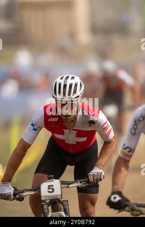 PAL Arinsal, Andorra: 1. September 2024: Nino Schurter aus der Schweiz bei der UCI Mountain Bike World Championships Männer Andorra 2024 am 1. Septemeber, Stockfoto