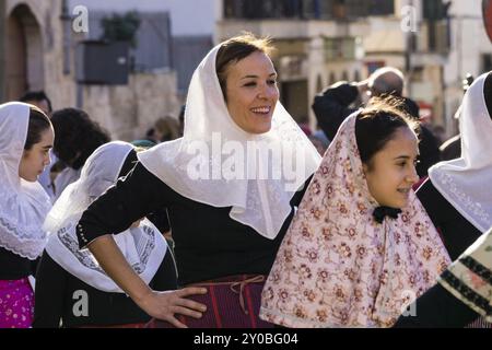 Typische Kleidung, Beneides de Sant Antoni, Muro, Mallorca, Balearen, Spanien, Europa Stockfoto