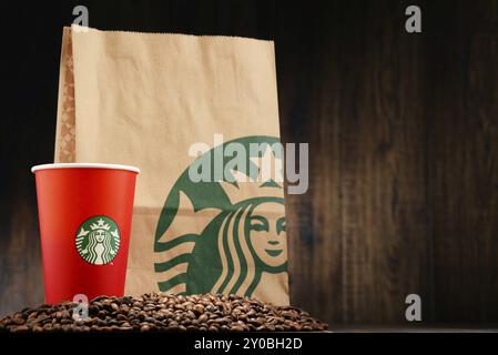 Starbucks, Kaffeefirma und Kaffeehauskette, gegründet in Seattle, Wa. USA, im Jahr 1971, heute das größte Geschäft dieser Art in der Welt. Stockfoto