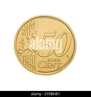 Fünfzig Euro-Cent-Münze isoliert auf weißem Hintergrund Stockfoto