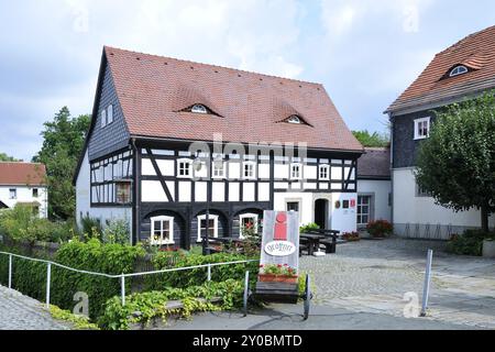 Obercunnersdorf, Museumsdorf in der Gemeinde Kottmar, in Sachsen, Umgebindehaus in der Oberlausitz im Museumsdorf, typische Umgebinde Stockfoto