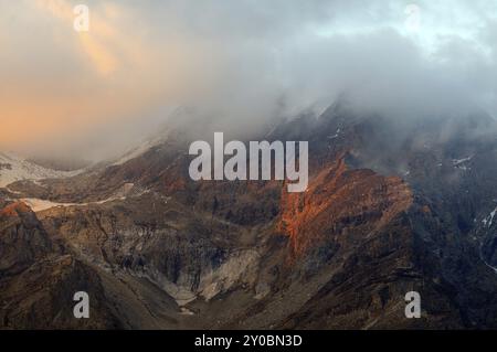 Sonnenuntergang auf dem Col de l'Iseran Stockfoto