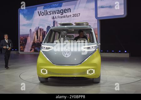 VW-Pressekonferenz auf der 65. IAA International Motor Show in Frankfurt/Main am Dienstag, 12. September 2017 Stockfoto