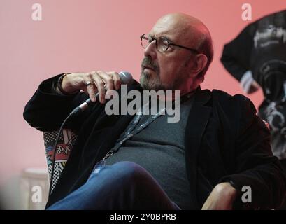 Düsseldorf-NEUSS, 2. November 2019: Harry Manfredini (*1943, amerikanischer Komponist) spricht bei Weeken über seine Erfahrungen in der Filmindustrie Stockfoto