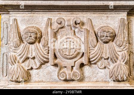 Antike Felsschnitzerei im Tempel der Sonne in Cusco, Peru, Südamerika Stockfoto