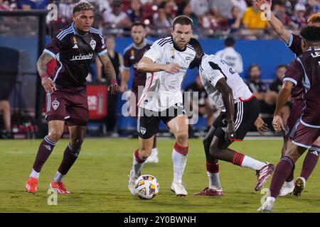 Frisco, Usa. 31. August 2024. Der FC Dallas Mittelfeldspieler Asier Illarramendi #14 fährt den Ball während des MLS-Spiels zwischen dem FC Dallas und Colorado Rapids im Toyota Stadium. Endstand FC Dallas 2: 3 Colorado Rapids. Am 31. August 2024 in Frisco, Texas. (Foto: Javier Vicencio/Eyepix Group/SIPA USA) Credit: SIPA USA/Alamy Live News Stockfoto