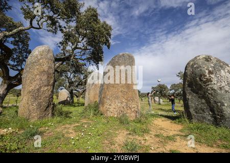 Cromlech Vale Maria do Meio, Nossa Senhora da Graca do Divor, Evora, Alentejo, Portugal, Europa Stockfoto