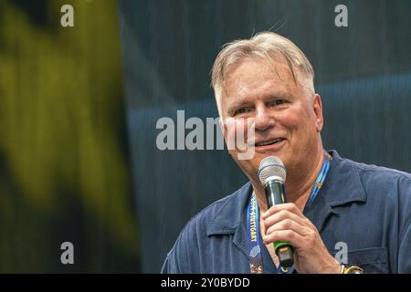 STUTTGART, 29. Juni 2019: Richard Dean Anderson (*1950, amerikanischer Schauspieler, Produzent und Komponist) spricht über seine Erfahrungen im Film indus Stockfoto