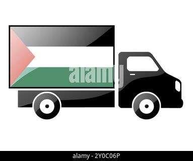 Die palästinensische Flagge auf der Silhouette eines Lastwagens. Hochglanz-Illustration Stockfoto