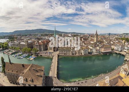 Zürich Schweiz, Luftbild Skyline der Stadt vom Grossmünster Stockfoto