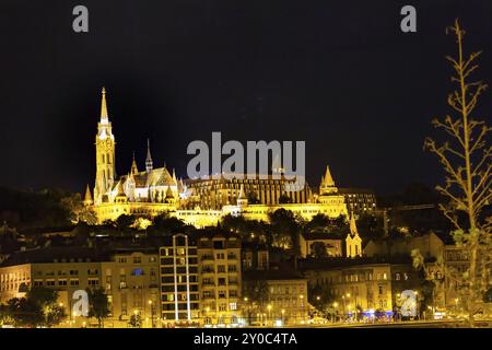 Ansicht der Matthias Kirche in Budapest. Ungarn, in der Nacht Stockfoto