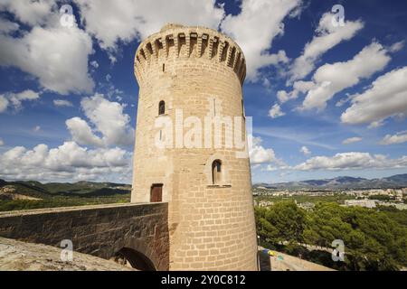 Torre Major, torre del homenaje, Castillo de Bellver - siglo. XIV-, Palma de mallorca. Mallorca. Islas Baleares. Espana Stockfoto