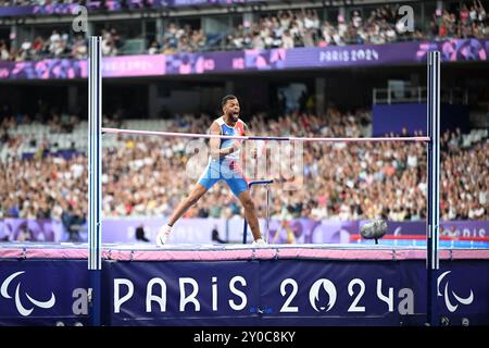 Saint Denis, Frankreich. September 2024. DIPOKO-EWANE Alexandre während des Hochsprungs im französischen Staat am 1. September 2024 für die Paralympischen Spiele von Paris 2024. Foto: Tomas Stevens/ABACAPRESS. COM Credit: Abaca Press/Alamy Live News Stockfoto