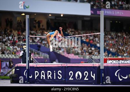 Saint Denis, Frankreich. September 2024. DIPOKO-EWANE Alexandre während des Hochsprungs im französischen Staat am 1. September 2024 für die Paralympischen Spiele von Paris 2024. Foto: Tomas Stevens/ABACAPRESS. COM Credit: Abaca Press/Alamy Live News Stockfoto