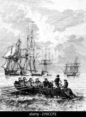Landung Napoleons im Golf von Juan, geheime Rückkehr von Elba, drei Meister, Ruderboot, Ruderer, Napoleon steht, Mittelmeer, Provence, Frankreich, Stockfoto