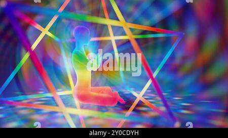 3D-Abbildung. Die Strahlkraft des Energie-Astralsystems von merkabah Stockfoto