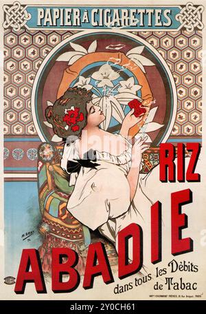 Art Nouveau - Werbeplakat für Zigarettenpapier „Riz Abadie, Zigarettenrollpapier von Henri Gray, 1898 - antike Zigarettenwerbung Stockfoto