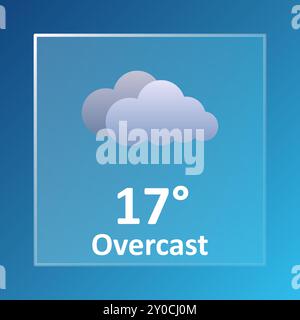Bewölktes 17 Grad Celsius Wettervorhersage. Windig, bewölkt, Windgeschwindigkeit, Gewitterwolke, Luft, Niederschlag, Temperatur, atmosphärischer Druck, Fahrenhe Stock Vektor