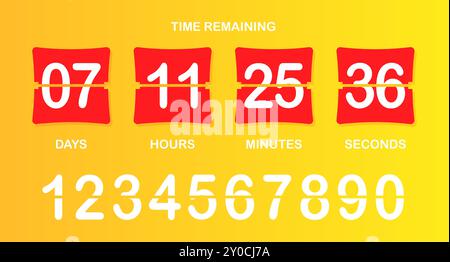 Countdown. Verbleibende Zeit, Tage, Stunden, Minuten, Sekunden, Zahlen, Flip, Timer, limitiertes Angebot beeilen, Verkauf, Werbung, Uhr, Geschäftsanzeige, marketin Stock Vektor