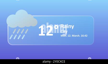 Regen 12 Grad Celsius Wettervorhersage, Stadt, Datum. Bewölkt, Gewitter, Regenguss, bewölkt, kalt, Windgeschwindigkeit, Niederschlag, Temperatur, Atmosphäre Stock Vektor
