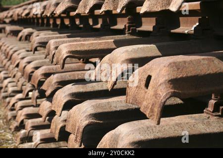 Verrostete, verworfene Bahngleise Stockfoto