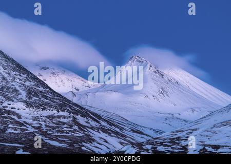 Abendliche Atmosphäre im Acre Massiv, Stora Sjoefallet Nationalpark, Laponia Weltkulturerbe, Norrbotten, Lappland, Schweden, April 2018, Europa Stockfoto