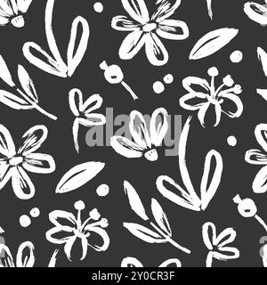 Nahtloses Muster mit Blumenpinsel. Floral abstrakt Hand gezeichnet Pinsel Farbe Hintergrund. Skizzieren Sie handgezeichnetes, florales Muster. Hintergrund mit Tafel-Textur und Blume. Vektorabbildung Stock Vektor
