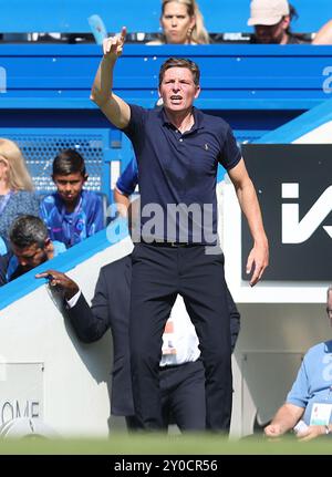 London, Großbritannien. September 2024. Oliver Glasner, Cheftrainer von Crystal Palace, während des Premier League-Spiels in Stamford Bridge, London. Der Bildnachweis sollte lauten: Paul Terry/Sportimage Credit: Sportimage Ltd/Alamy Live News Stockfoto