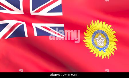 3D-Renderer - britische Raj Red Ensign-Flagge, die sich im Wind entfaltet. Stockfoto