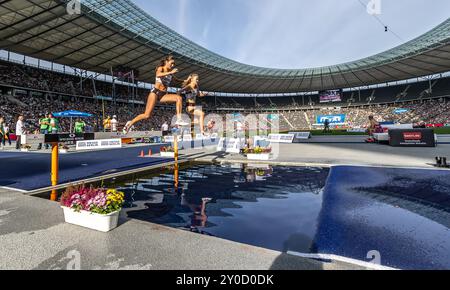 Berlin, Deutschland. September 2024. Leichtathletik: Meeting, ISTAF, Entscheidung, 2000 m Hindernislauf, Frauen, Olympiastadion. Teilnehmer in Aktion. Darlegung: Andreas Gora/dpa/Alamy Live News Stockfoto